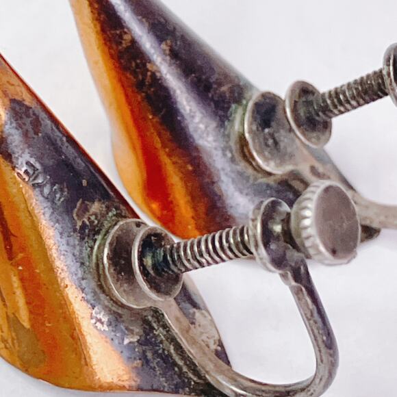 Vintage Signed Stuart Nye Sterling Copper Calla Lily Brooch Earrings Set - Picture 8 of 10